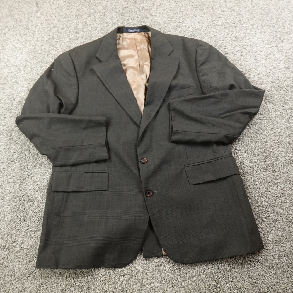 VTG Chaps Ralph Lauren Blazer Mens 44R Brown Plaid Wool Sport Coat Jacket Suit